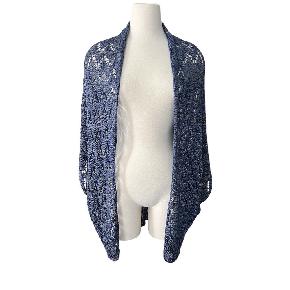 Theory Crochet 100% Linen Blue Kimono Cardigan Size Medium Boho Festival Beach